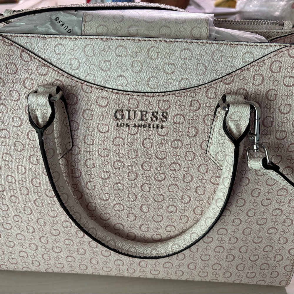 NWT Guess Tan Satchel Bag with Structured Design